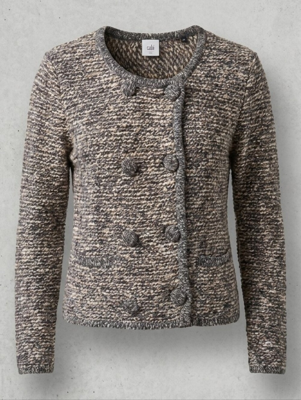 Cabi Ritz Tweed Cardigan Double Breasted Sweater Jacket Gray Marled Sz. Medium